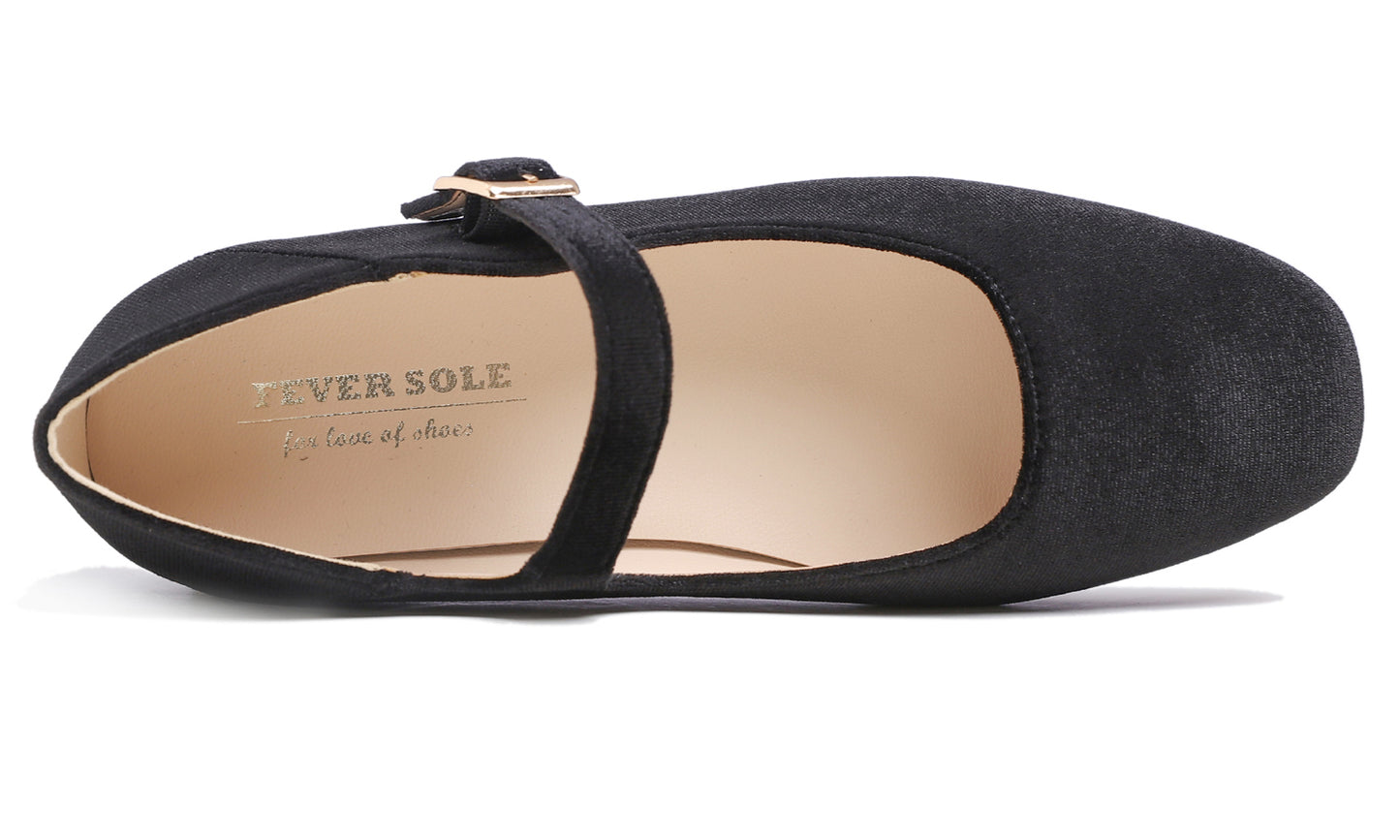Feversole Women's Mary Jane Fashion Square Toe Easy Buckle Low Heel Slip On Flats Velvet