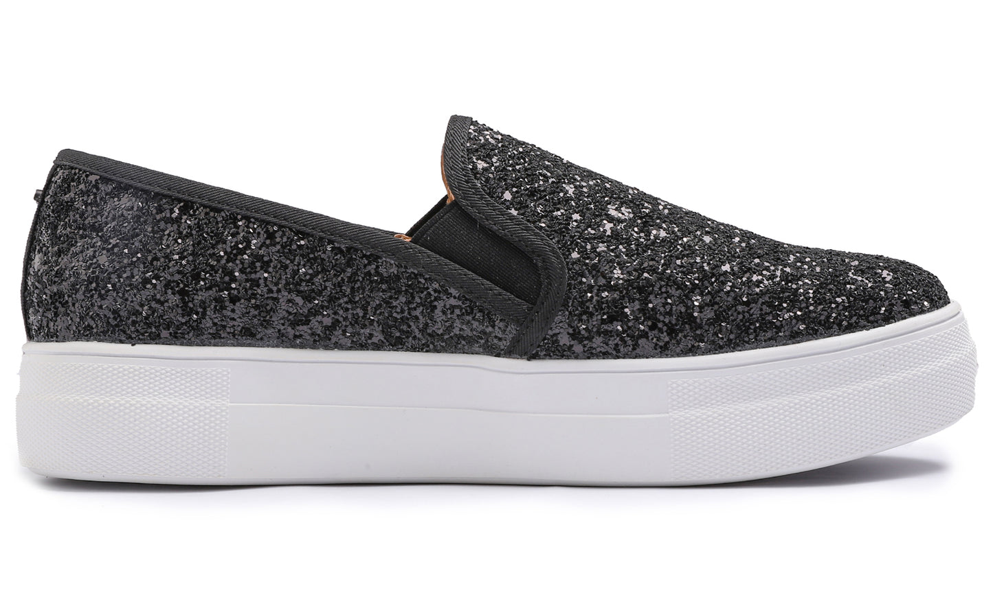Feversole Women's Fashion Slip On Sneaker Casual Platform Loafers Glitter