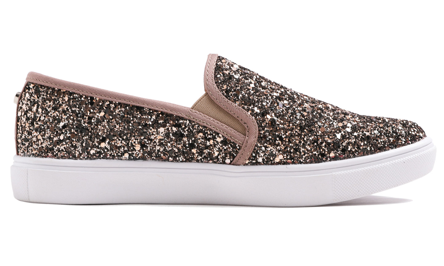 Feversole Women's Fashion Slip-On Sneaker Casual Flat Loafers Shiny Glitter