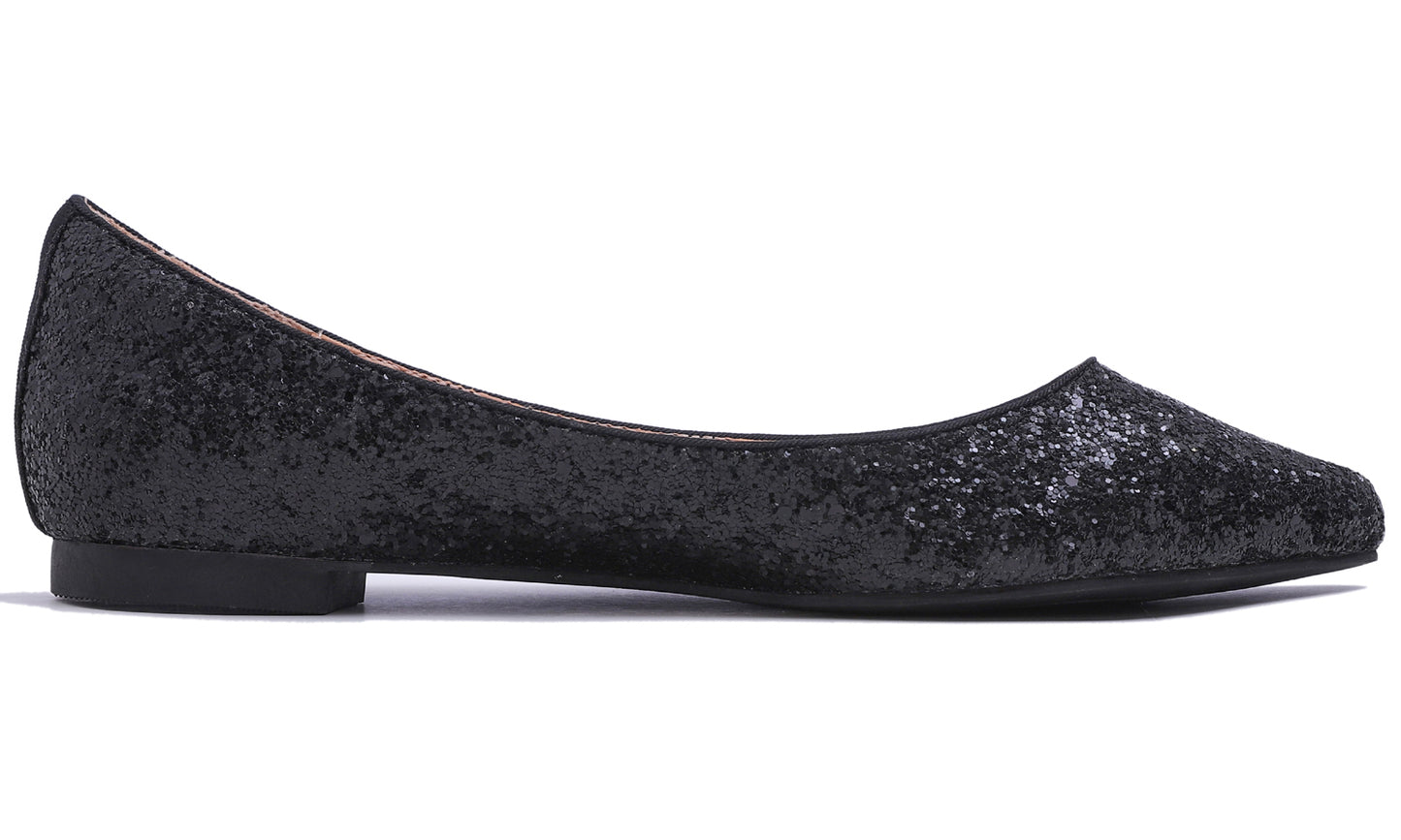 Feversole Women's Fashion Pointed Toe Classic Dressy Shiny Comfort Cushioned Flats Glitter