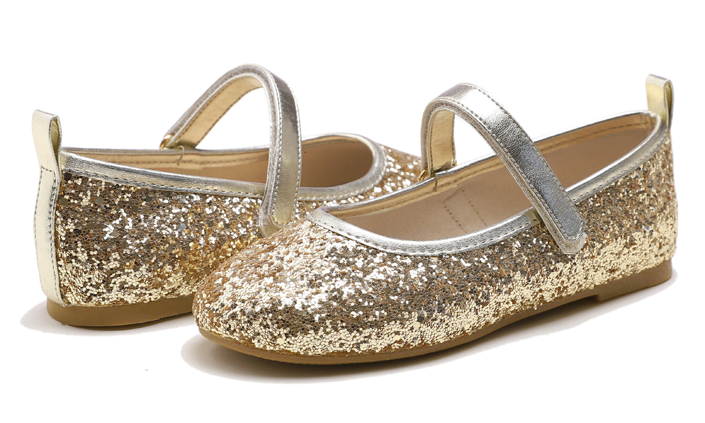 Feversole Girls Cute Dress Mary Jane Shoes Soft Party Holiday Ballet Flats Glitter