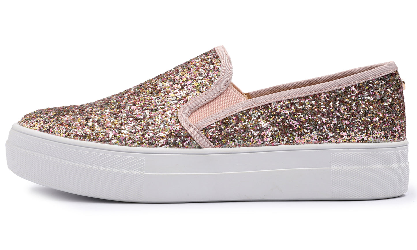 Feversole Women's Fashion Slip On Sneaker Casual Platform Loafers Glitter