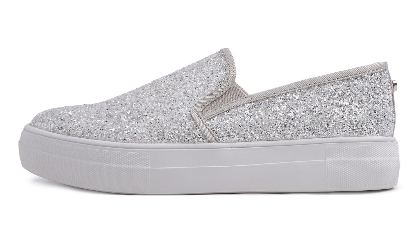 Feversole Women's Fashion Slip On Sneaker Casual Platform Loafers Glitter