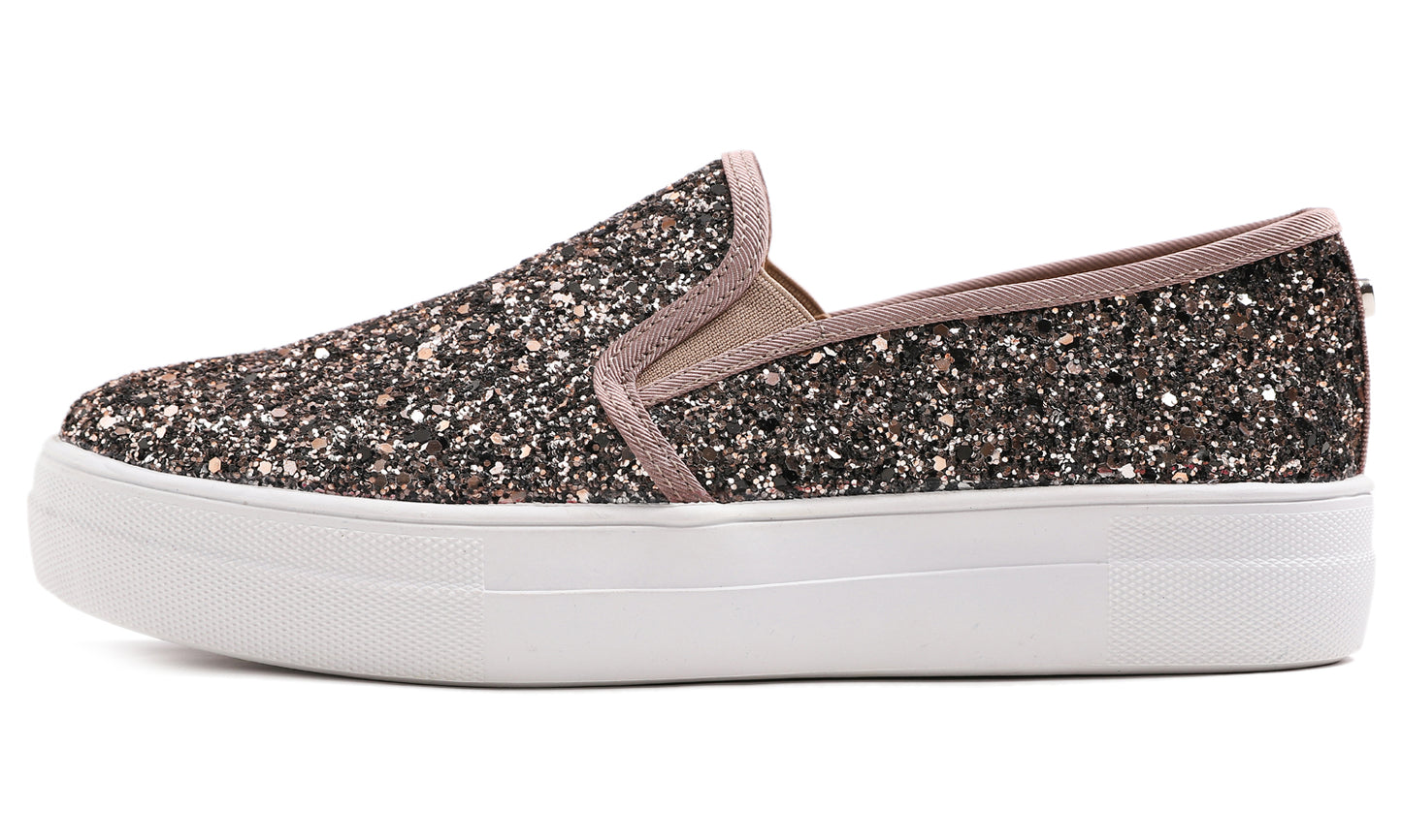 Feversole Women's Fashion Slip On Sneaker Casual Platform Loafers Glitter
