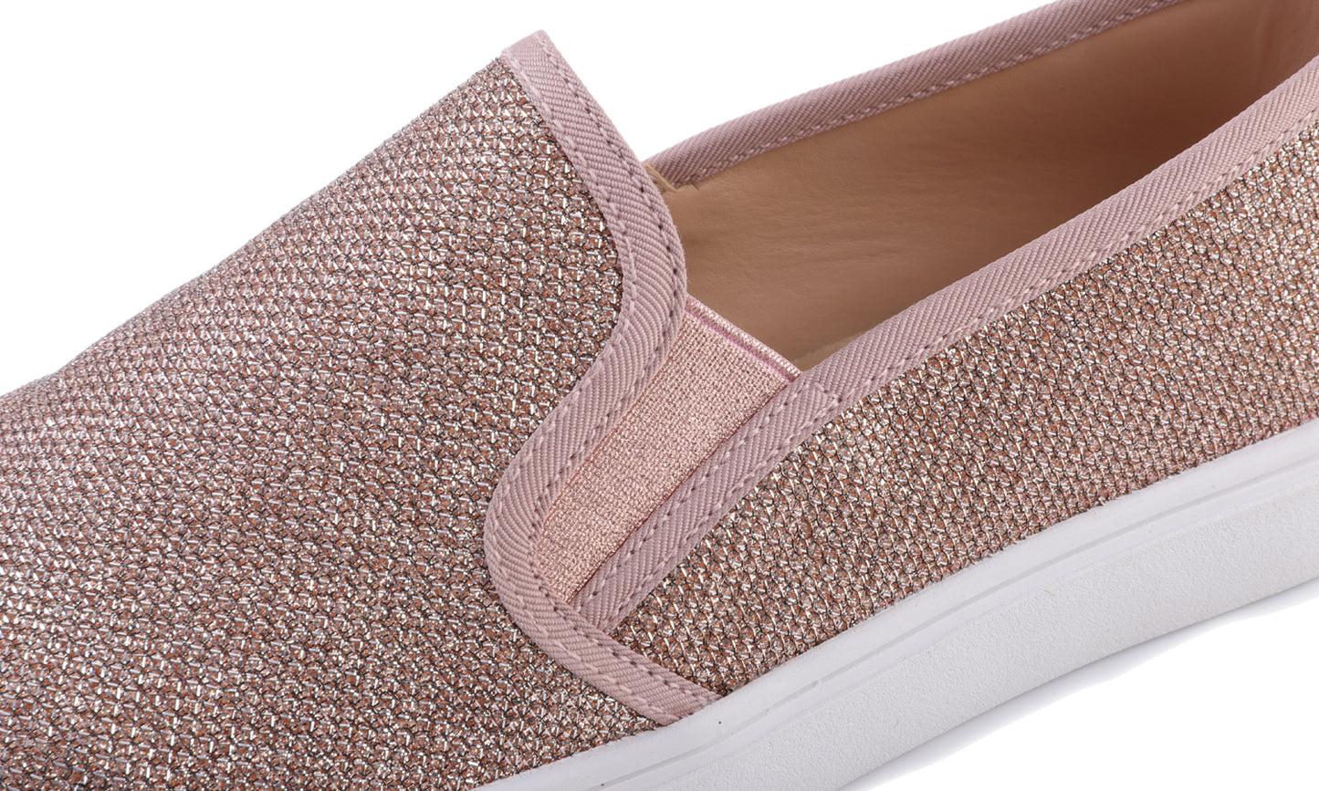 Feversole Women's Fashion Slip-On Sneaker Casual Flat Loafers Shiny Lurex
