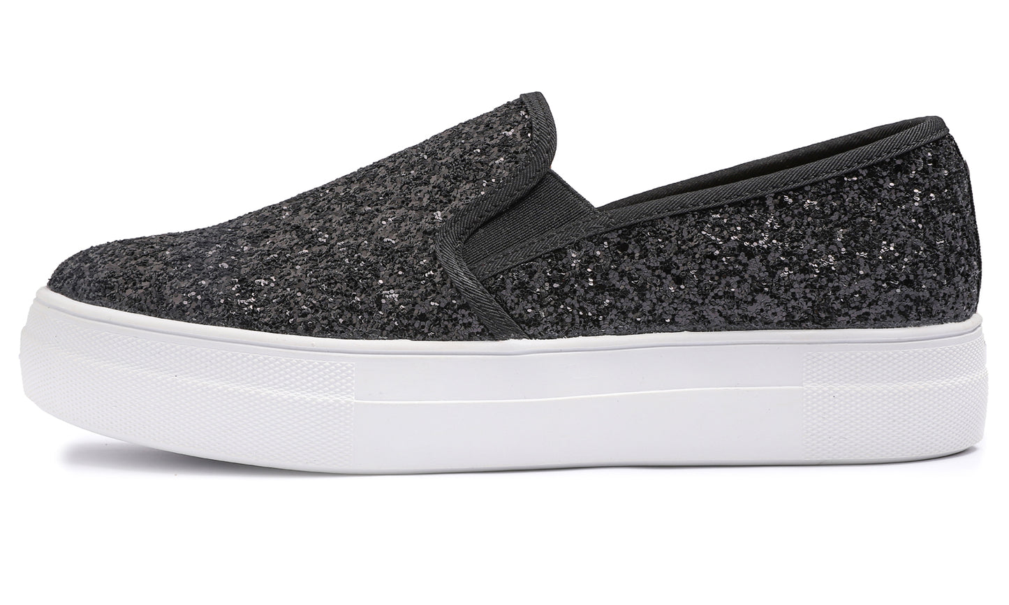 Feversole Women's Fashion Slip On Sneaker Casual Platform Loafers Glitter