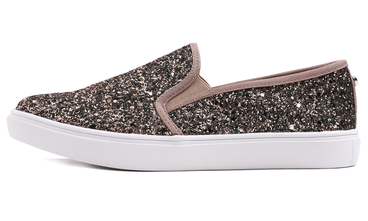 Feversole Women's Fashion Slip-On Sneaker Casual Flat Loafers Shiny Glitter