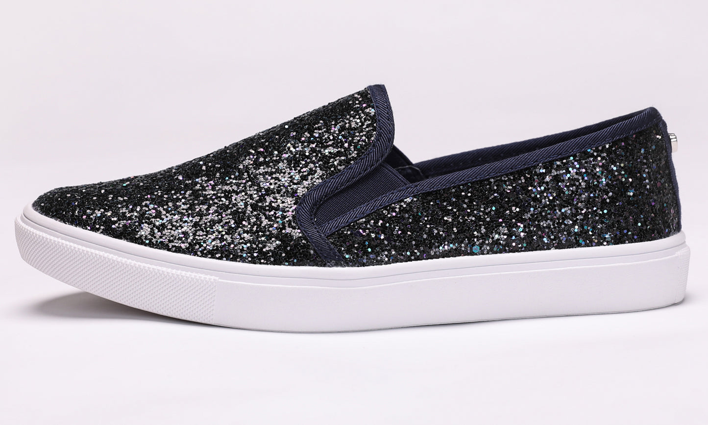Feversole Women's Fashion Slip-On Sneaker Casual Flat Loafers Shiny Glitter