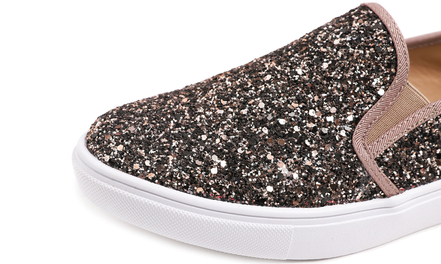 Feversole Women's Fashion Slip-On Sneaker Casual Flat Loafers Shiny Glitter