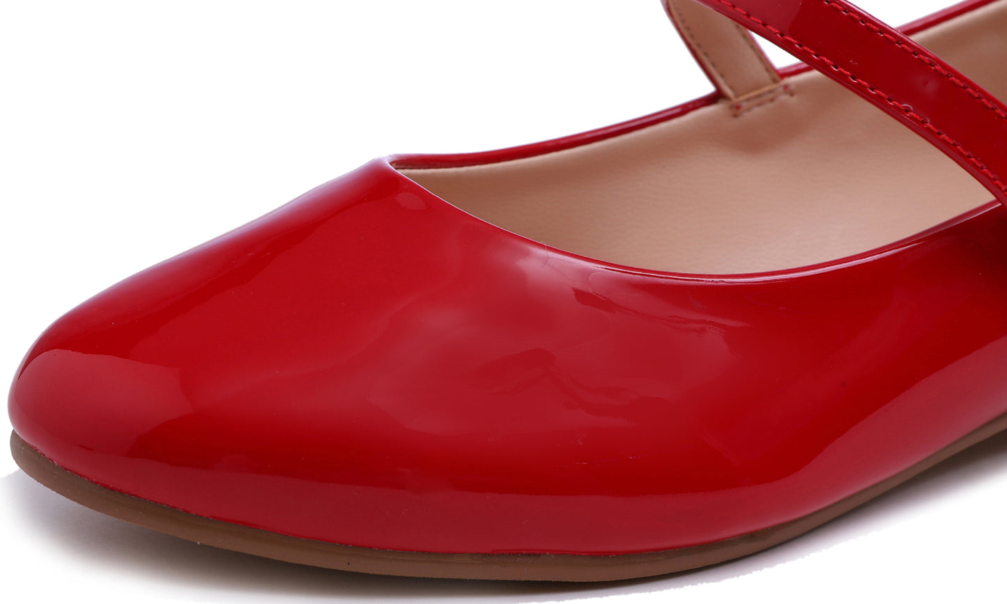 Feversole Women's Mary Jane Fashion Round Toe Low Heel Slip On Flats Vegan Leather Flat Heel