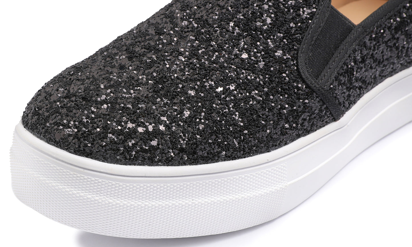 Feversole Women's Fashion Slip On Sneaker Casual Platform Loafers Glitter