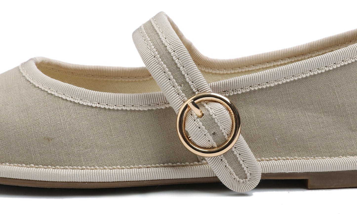Fevrsole Women's Soft Breathable Mary Jane Memory Foam Cushioned Comfort Round Toe Metal Buckle Flats Walking Canvas Shoes
