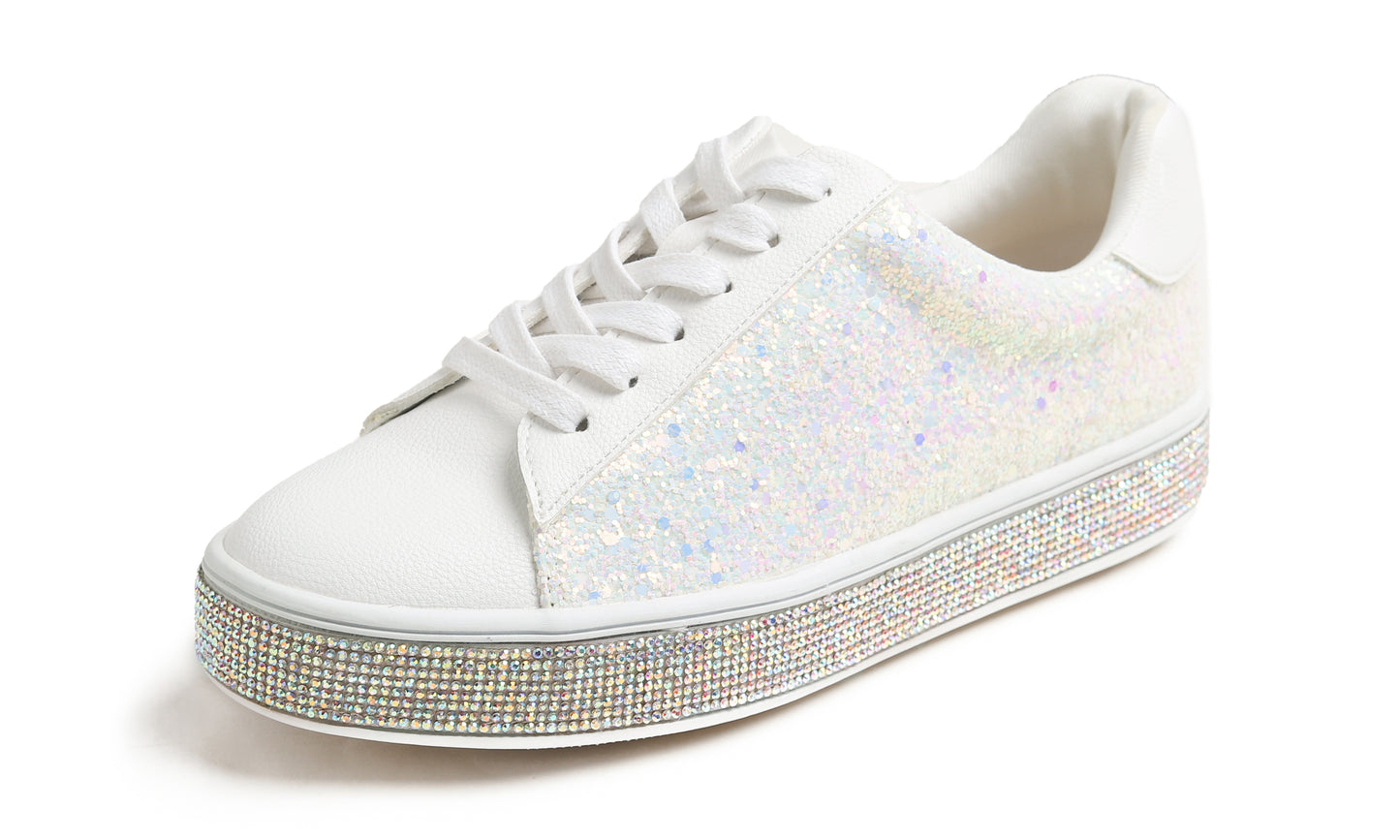 Feversole Women's Fashion Sparkle Platform Rhinestone Party Holiday Wedding Sneakers