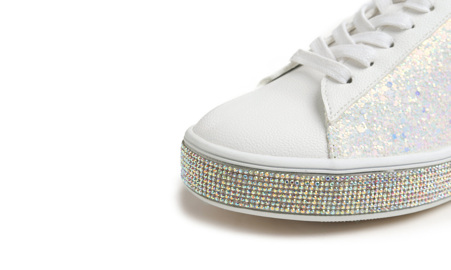 Feversole Women's Fashion Sparkle Platform Rhinestone Party Holiday Wedding Sneakers