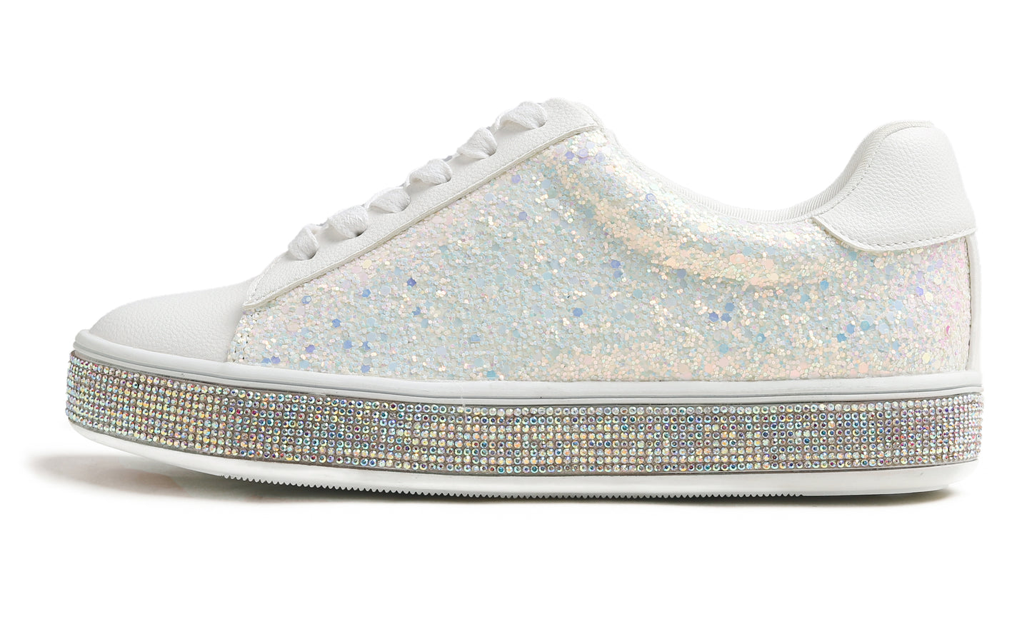 Feversole Women's Fashion Sparkle Platform Rhinestone Party Holiday Wedding Sneakers