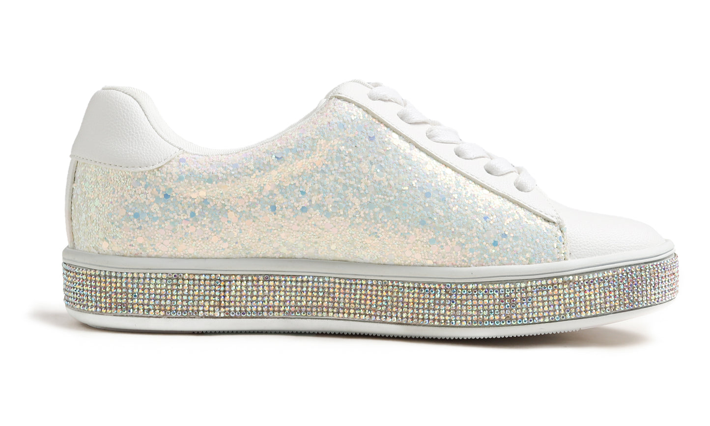Feversole Women's Fashion Sparkle Platform Rhinestone Party Holiday Wedding Sneakers