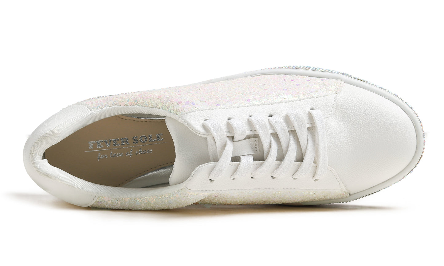 Feversole Women's Fashion Sparkle Platform Rhinestone Party Holiday Wedding Sneakers