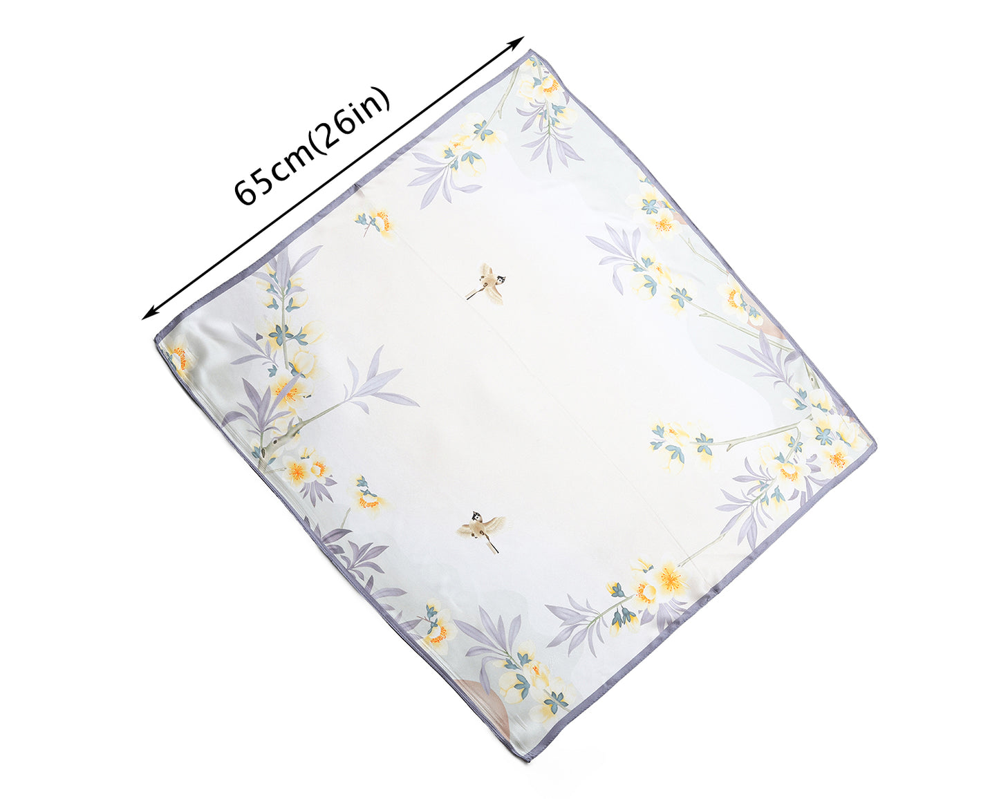 BREEZE NOUTHERLY 100% Mulberry Silk Square Scarf for Women, 26'' Versatile Hair Neck Bag Scarf Luxury Gift-Birds Blooms