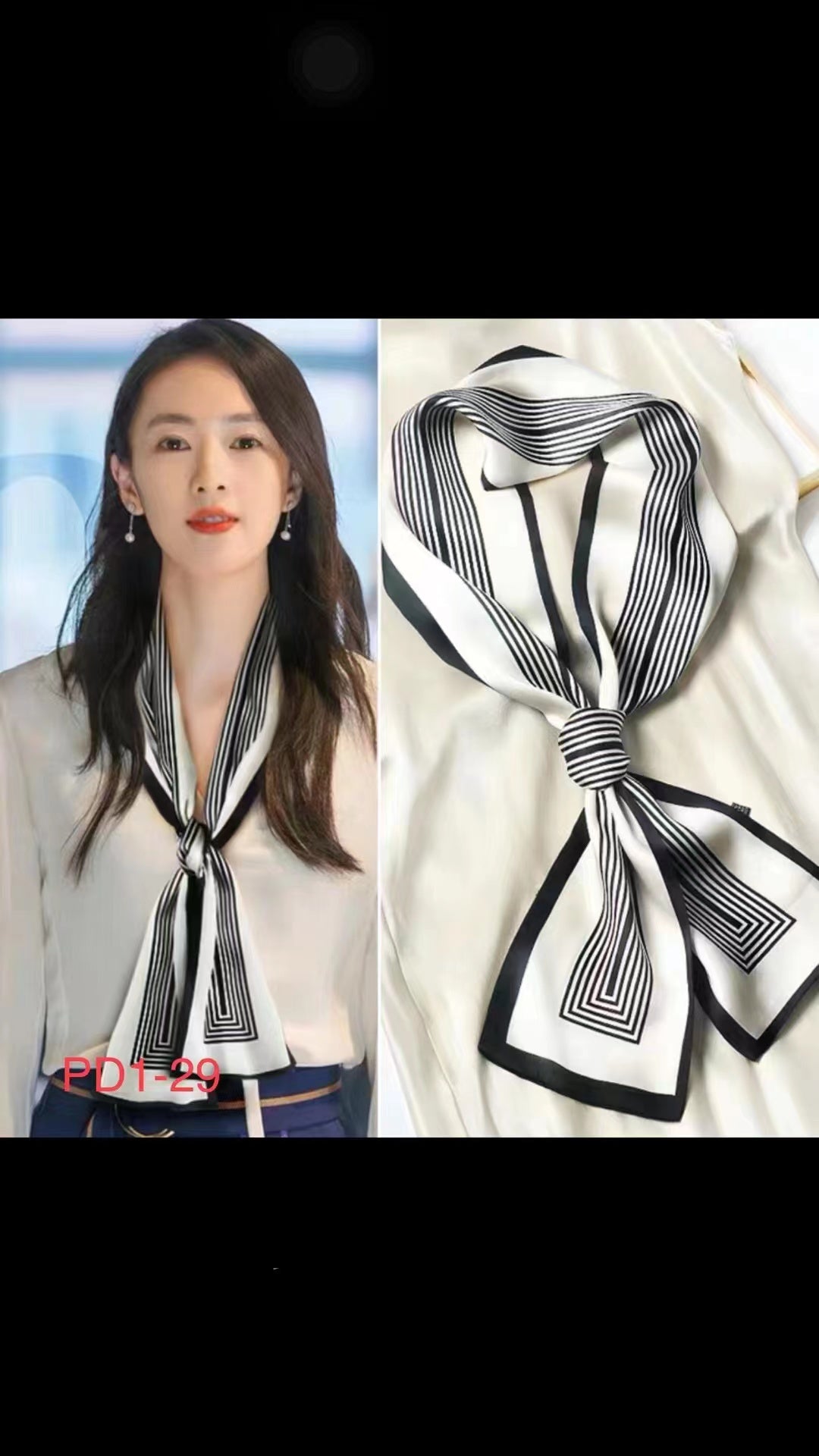 BREEZE NOUTHERLY Women's 100% Pure Mulberry Silk Scarf Double Sided Rectangle Tie Head Neck Waist Strip-17X150 Black White Retroflex Stripe