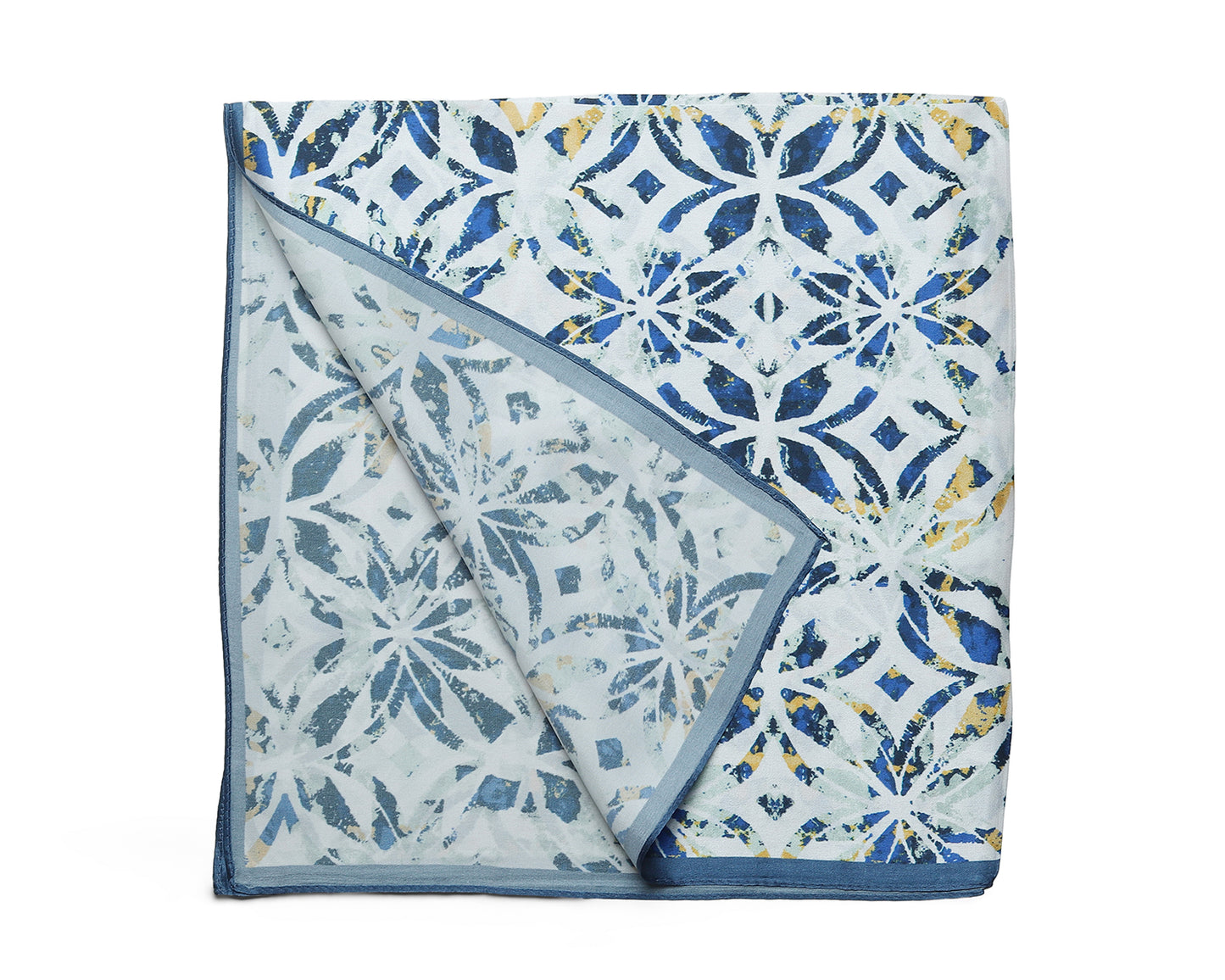 BREEZE NOUTHERLY 100% Mulberry Silk Square Scarf for Women, 26'' Versatile Hair Neck Bag Scarf Luxury Gift-Blue Tile Floral