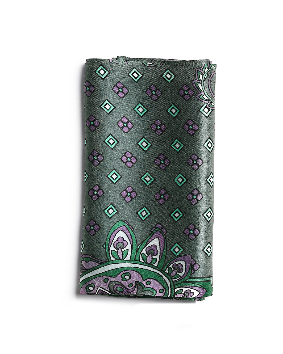 BREEZE NOUTHERLY Women's 100% Pure Mulberry Silk Scarf Double Sided Rectangle Tie Head Neck Waist Strip-17X150 Green Purple Paisley
