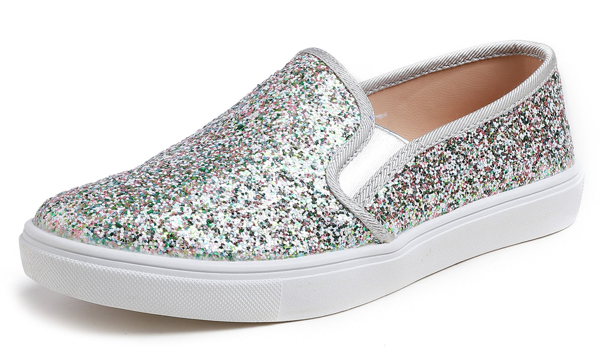 Womens glitter slip on fashion shoes