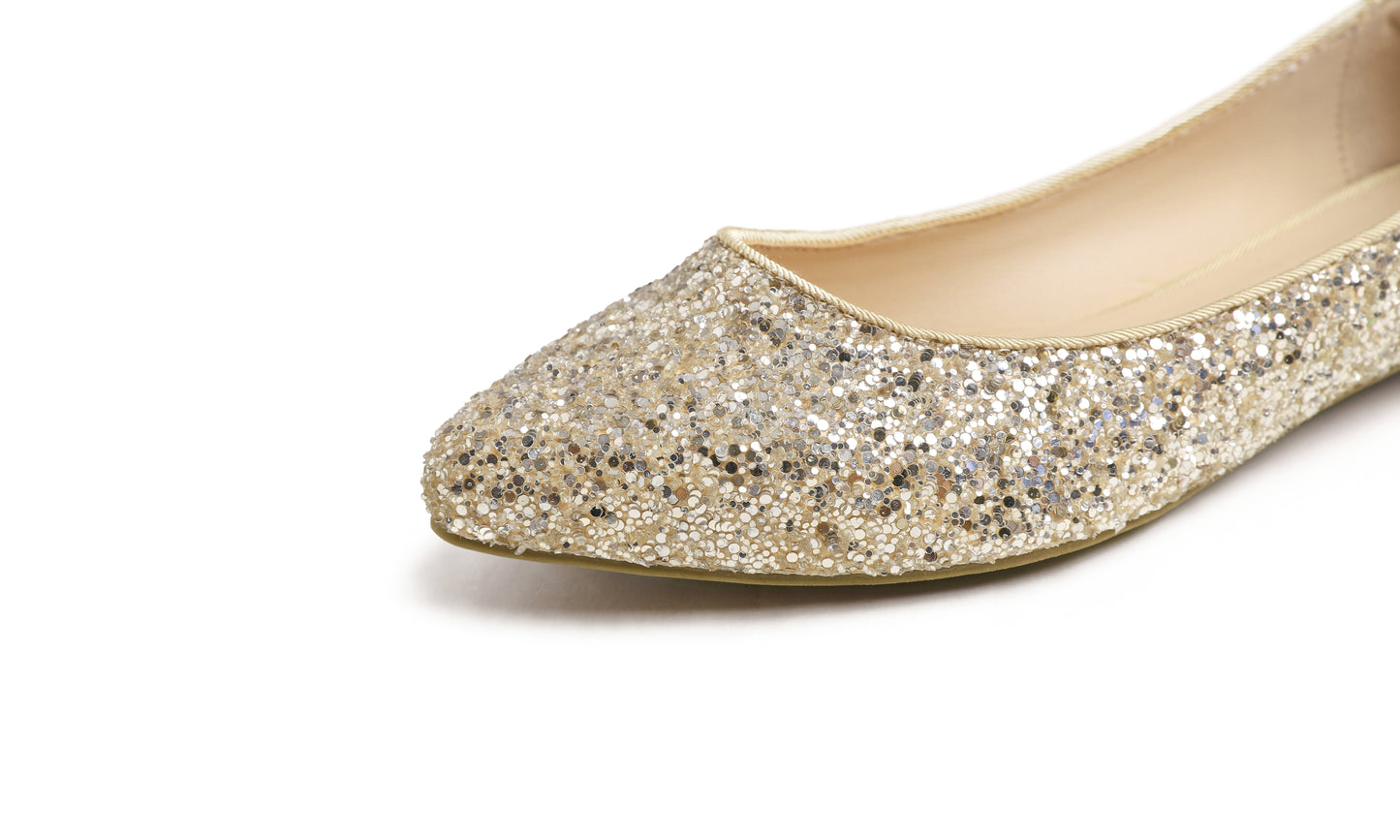 Feversole Women's Fashion Pointed Toe Classic Dressy Shiny Comfort Cushioned Flats Glitter
