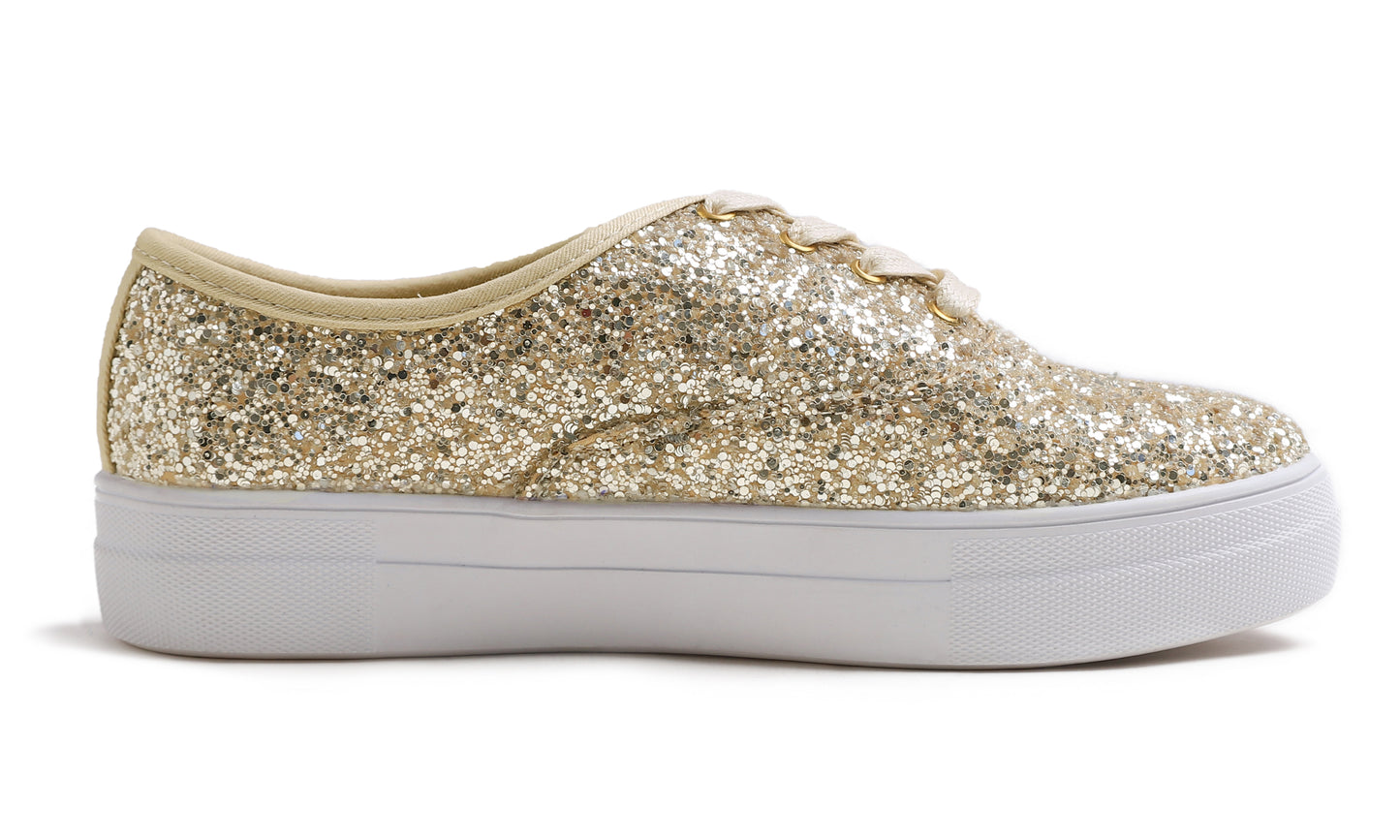 Feversole Women's Fashion Dress Sneakers Party Bling Casual Flats Embellished Shoes Platform Glitter Lace