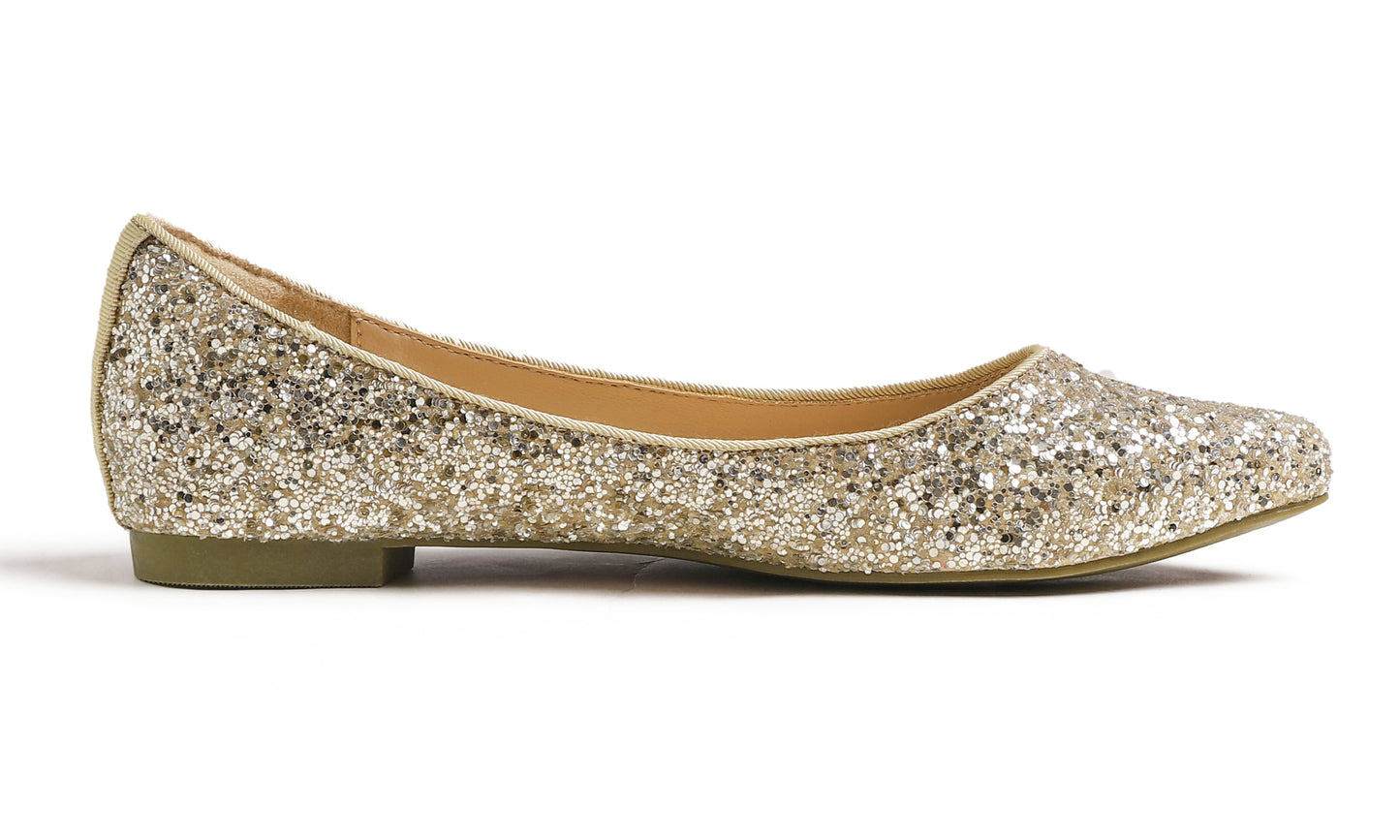 Feversole Women's Fashion Pointed Toe Classic Dressy Shiny Comfort Cushioned Flats Glitter