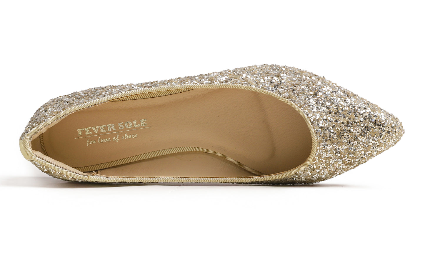 Feversole Women's Fashion Pointed Toe Classic Dressy Shiny Comfort Cushioned Flats Glitter
