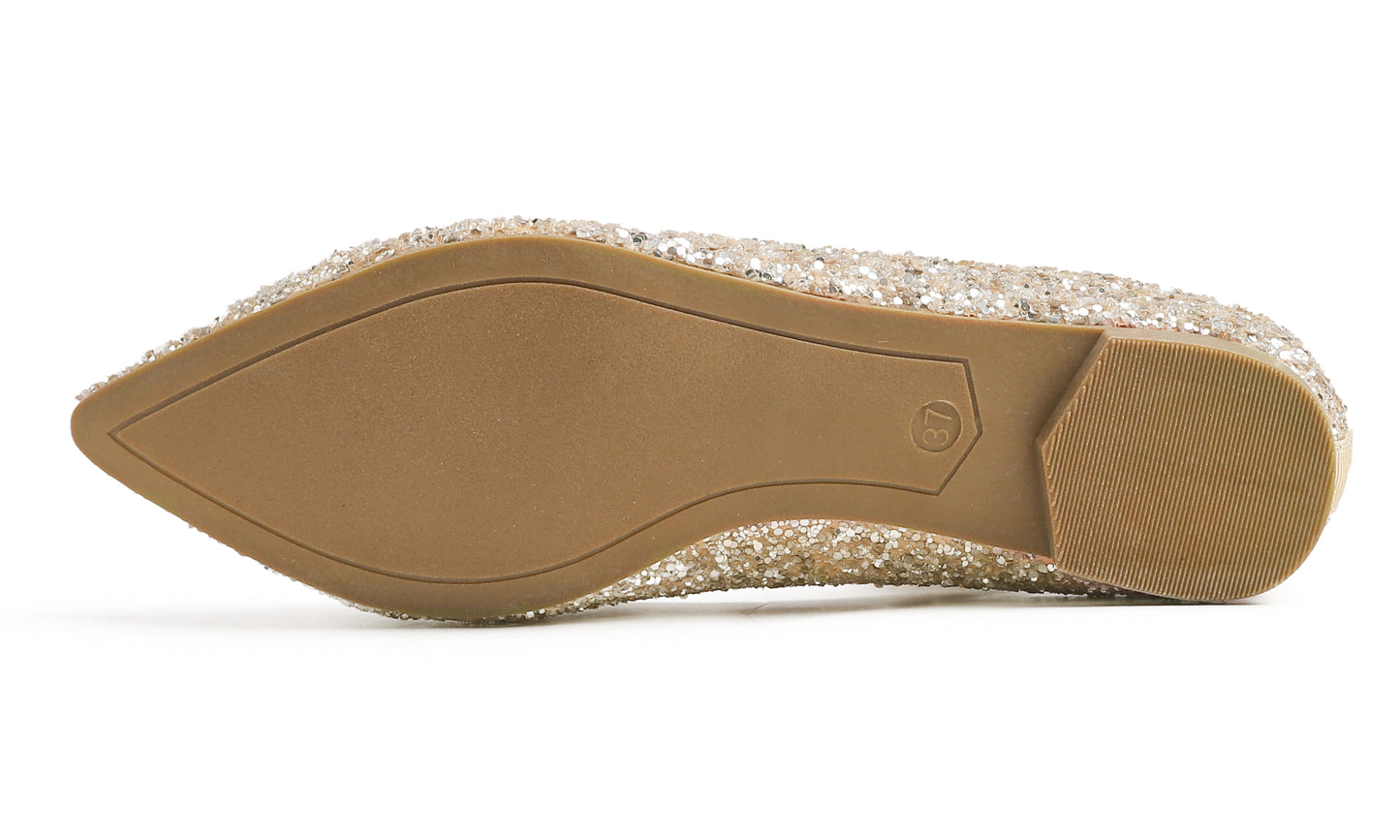 Feversole Women's Fashion Pointed Toe Classic Dressy Shiny Comfort Cushioned Flats Glitter