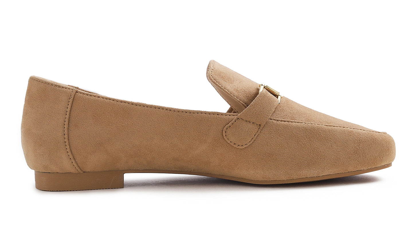 Feversole Women's Fashion Trim Deco Loafer Flats Faux Suede