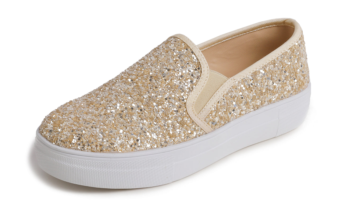 Feversole Women's Fashion Slip On Sneaker Casual Platform Loafers Glitter