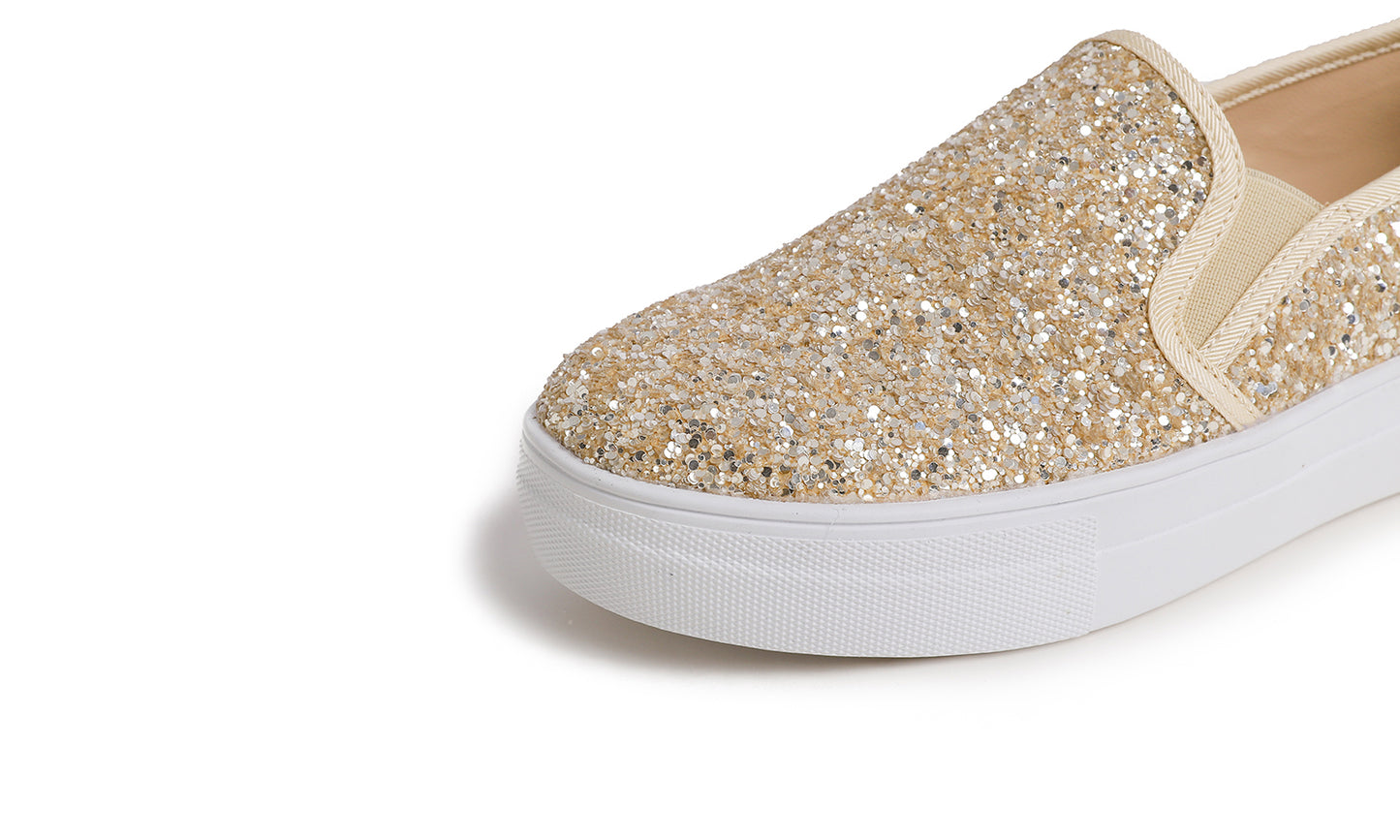 Feversole Women's Fashion Slip On Sneaker Casual Platform Loafers Glitter