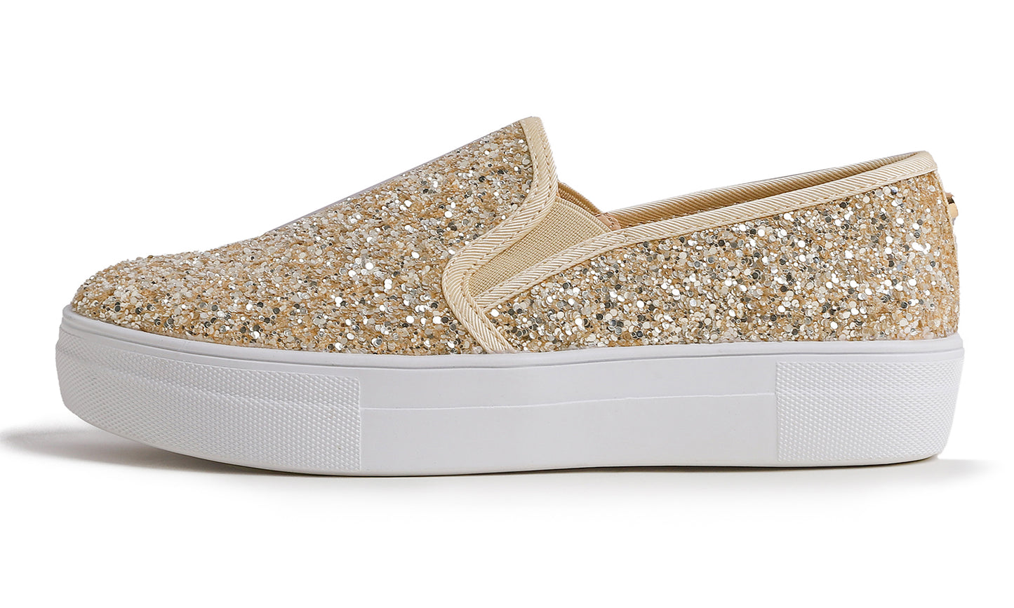 Feversole Women's Fashion Slip On Sneaker Casual Platform Loafers Glitter