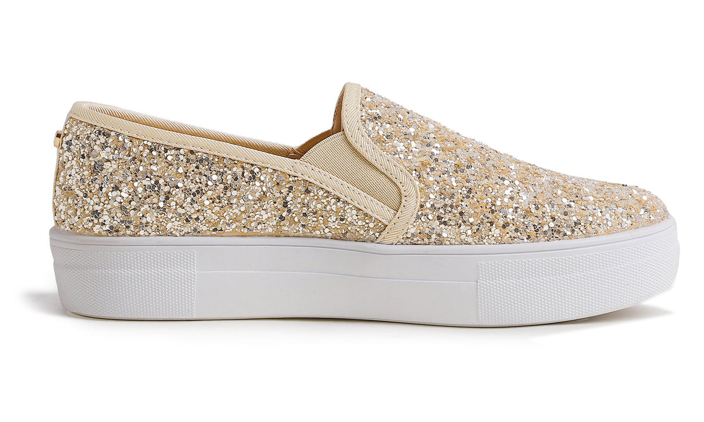 Feversole Women's Fashion Slip On Sneaker Casual Platform Loafers Glitter