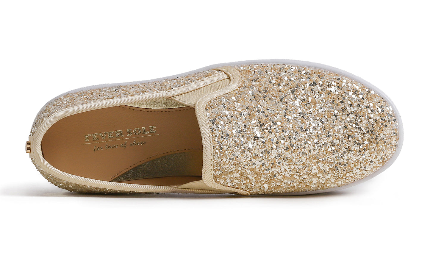 Feversole Women's Fashion Slip On Sneaker Casual Platform Loafers Glitter