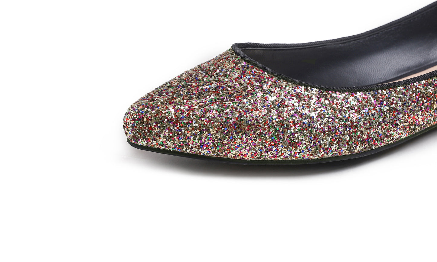 Feversole Women's Fashion Pointed Toe Classic Dressy Shiny Comfort Cushioned Flats Glitter