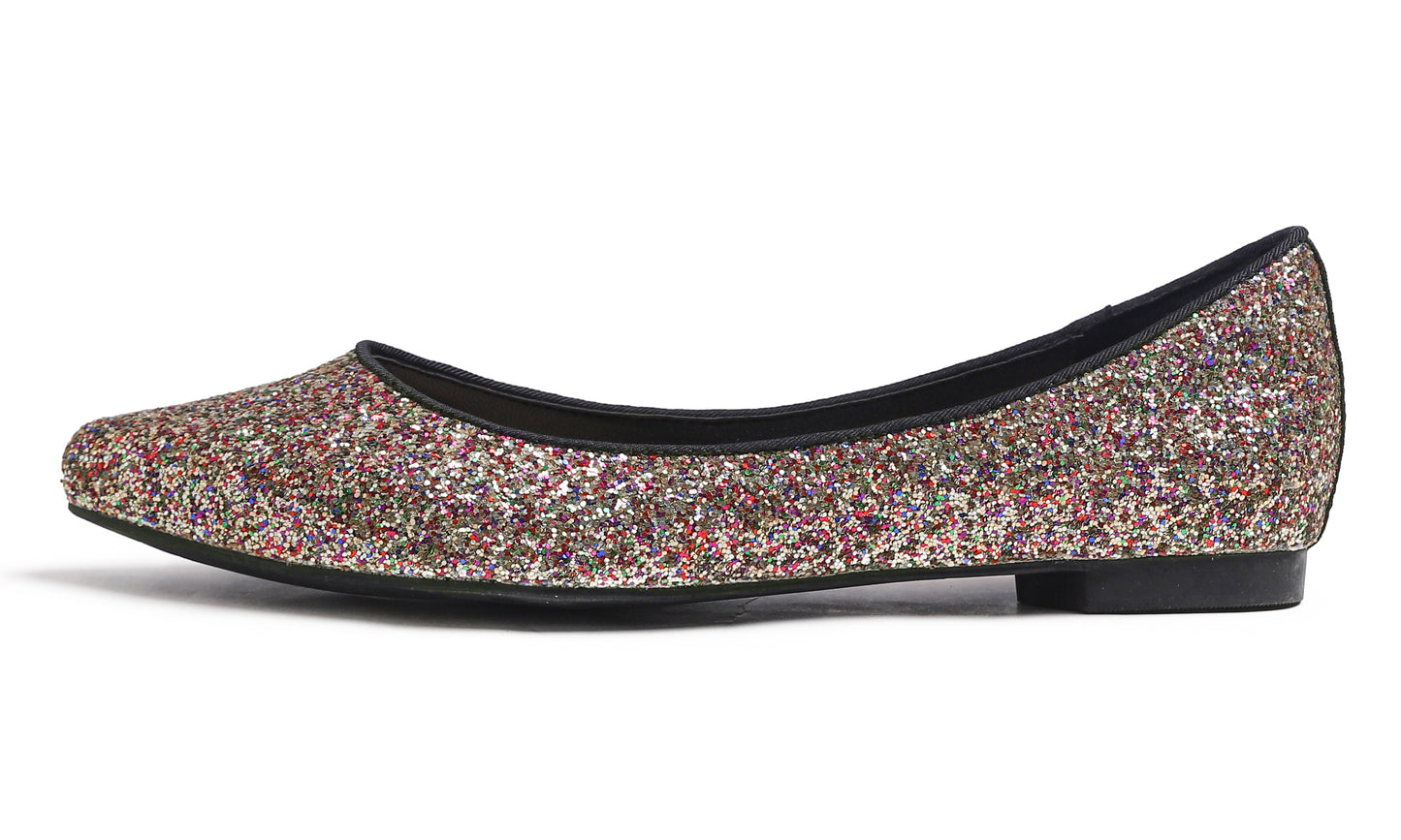 Feversole Women's Fashion Pointed Toe Classic Dressy Shiny Comfort Cushioned Flats Glitter