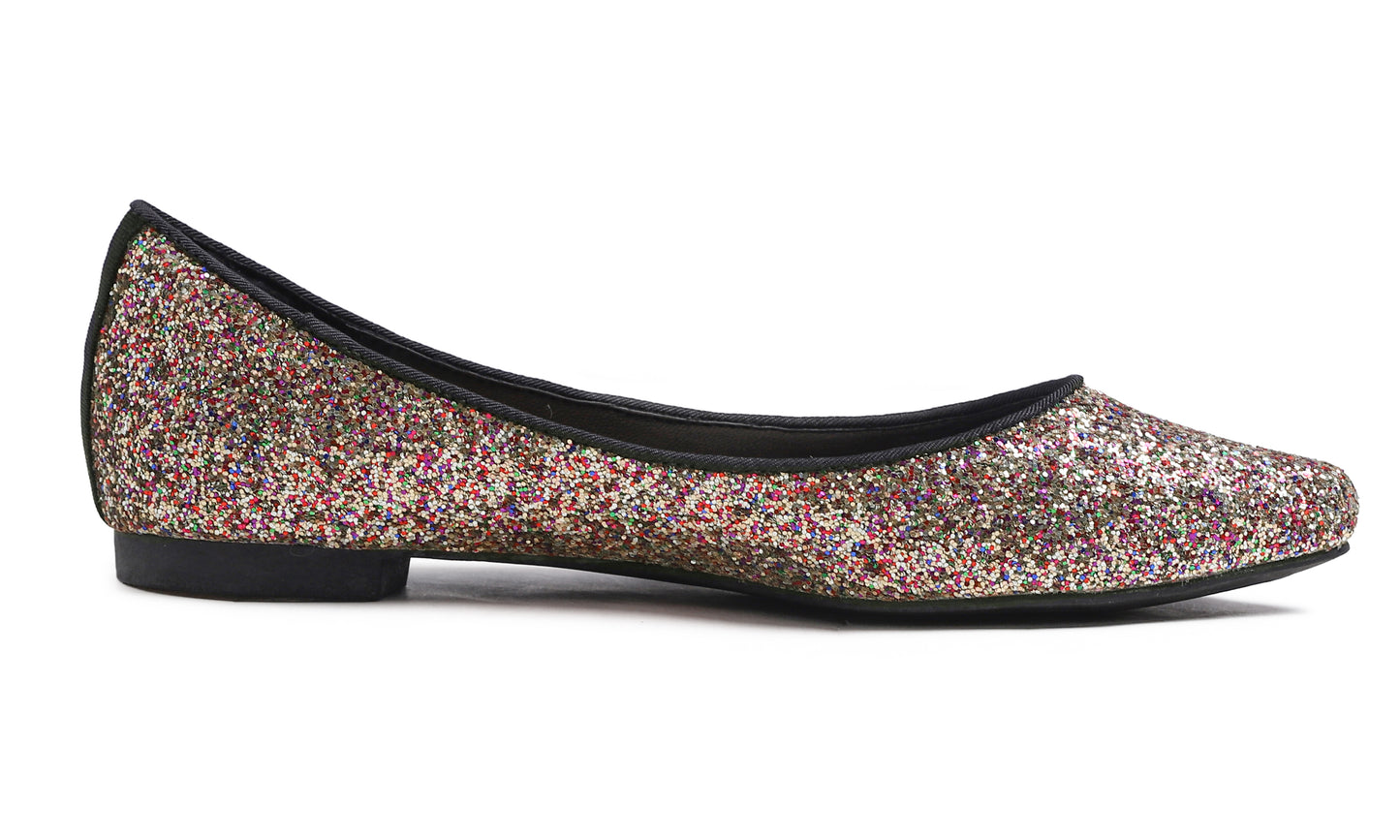 Feversole Women's Fashion Pointed Toe Classic Dressy Shiny Comfort Cushioned Flats Glitter