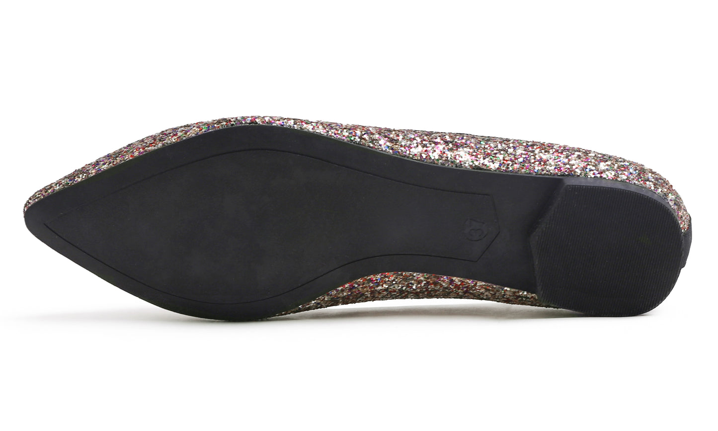 Feversole Women's Fashion Pointed Toe Classic Dressy Shiny Comfort Cushioned Flats Glitter