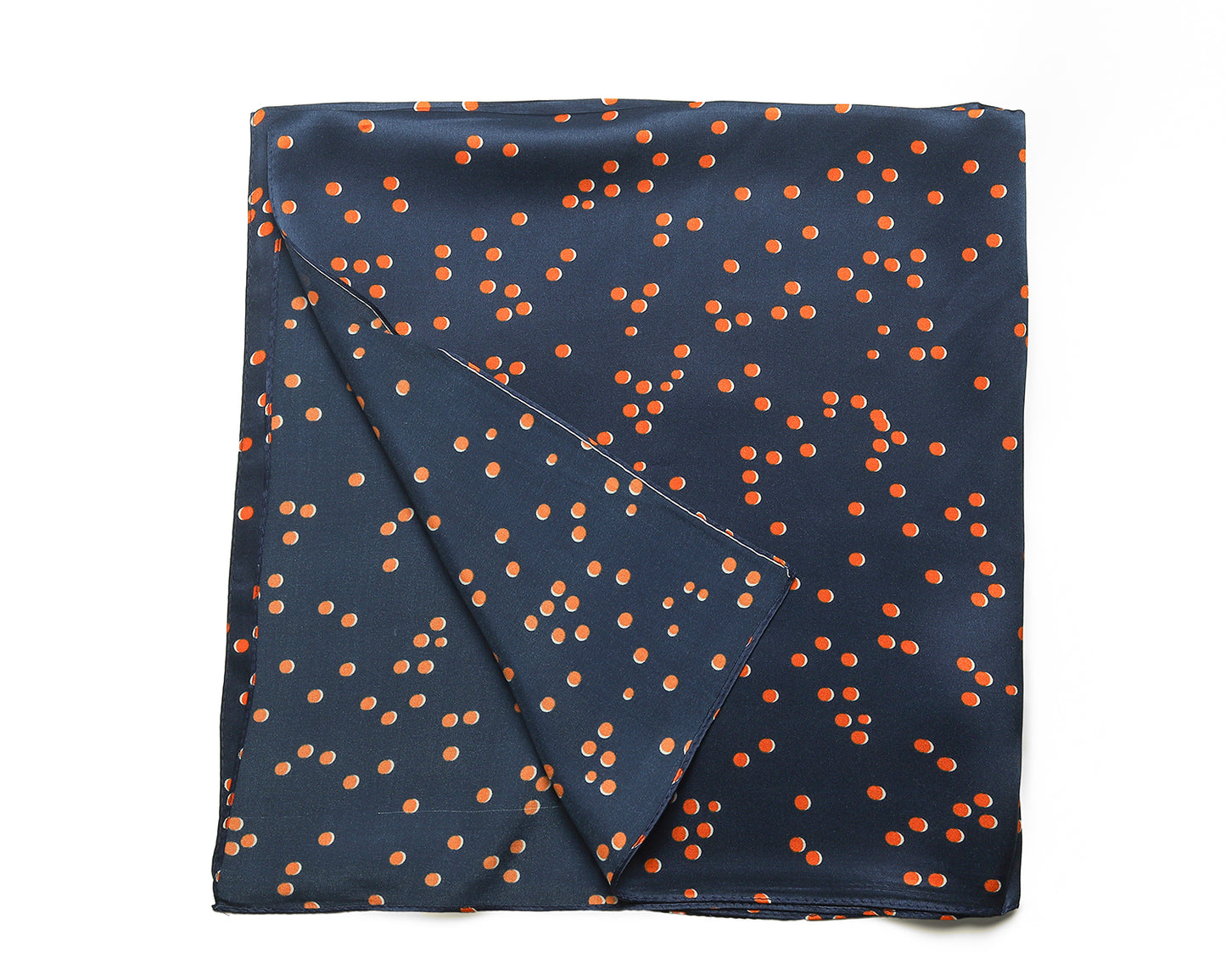 BREEZE NOUTHERLY 100% Mulberry Silk Square Scarf for Women, 26'' Versatile Hair Neck Bag Scarf Luxury Gift-Navy Orange Dot