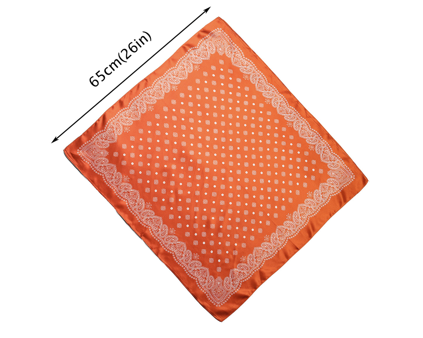 BREEZE NOUTHERLY 100% Mulberry Silk Square Scarf for Women, 26'' Versatile Hair Neck Bag Scarf Luxury Gift-Orange Paisley