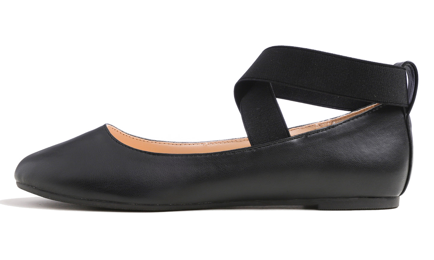 Feversole Women's Fashion Elastic Ankle Strap Shoes Round Toe Ballet Flat