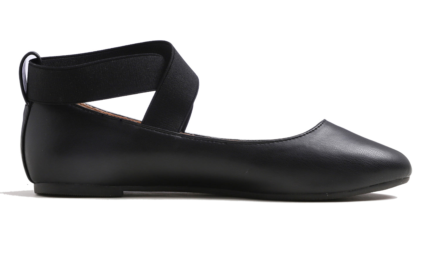 Feversole Women's Fashion Elastic Ankle Strap Shoes Round Toe Ballet Flat