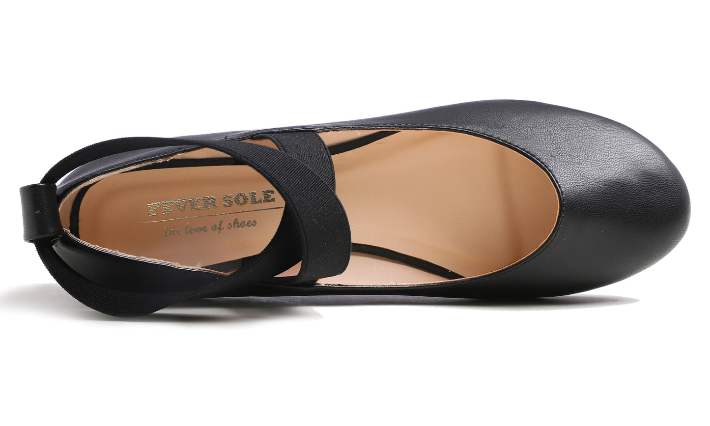 Feversole Women's Fashion Elastic Ankle Strap Shoes Round Toe Ballet Flat