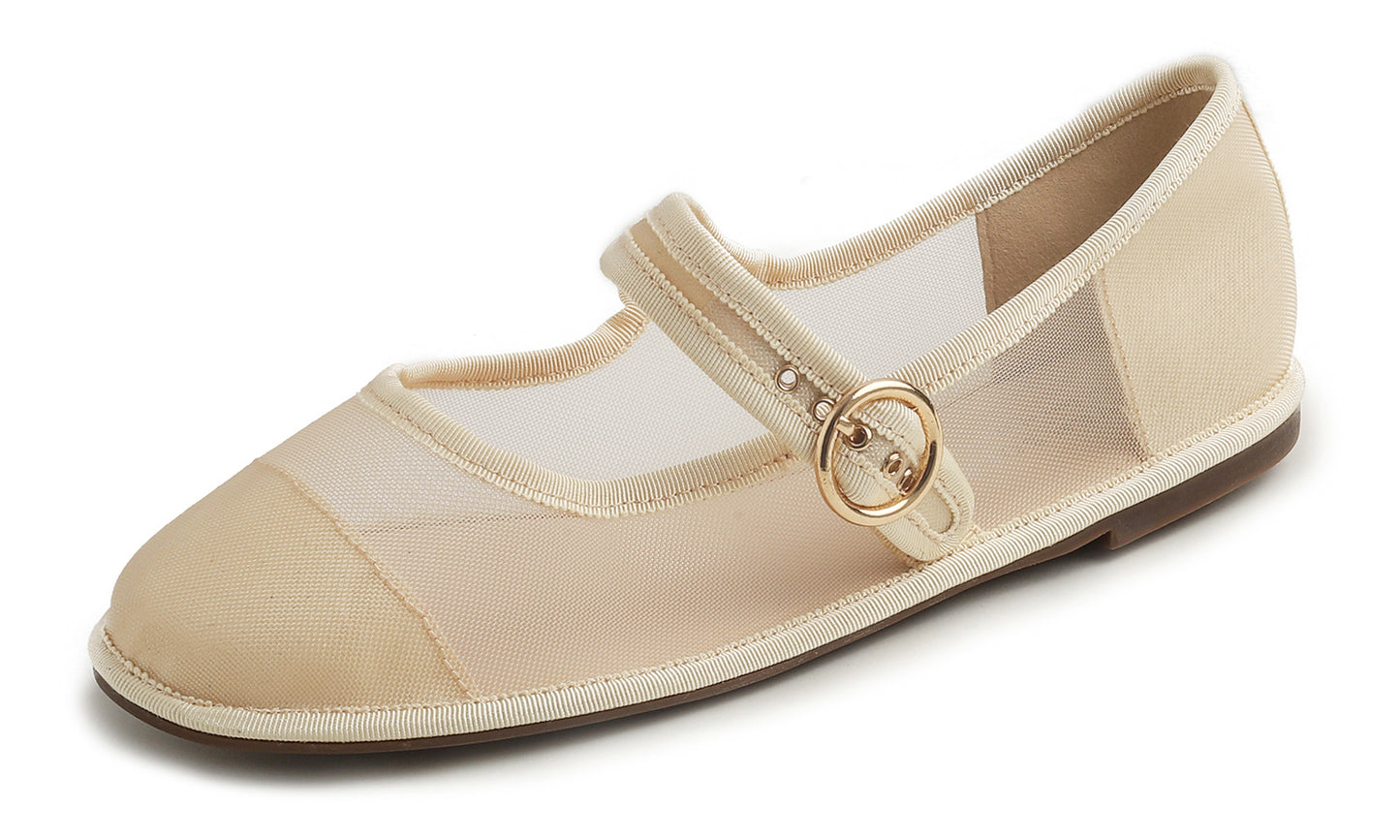 Fevrsole Women's Soft Breathable Mary Jane Memory Foam Cushioned Comfort Round Toe Metal Buckle Flats Walking Shoes