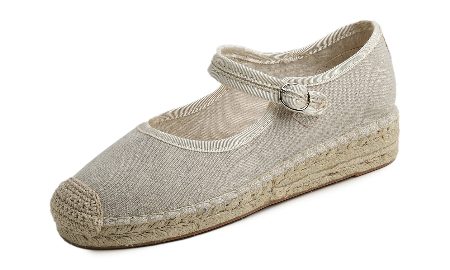 Feversole Close Toe Espadrilles Women's Comfort Breathable Ankle Strap Low Heel Wedge Canvas Jute Mary Jane