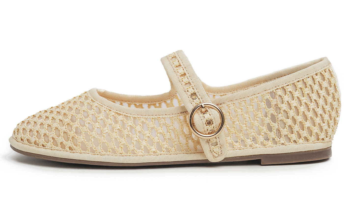 Fevrsole Women's Soft Breathable Mary Jane Memory Foam Cushioned Comfort Round Toe Metal Buckle Flats Walking Shoes