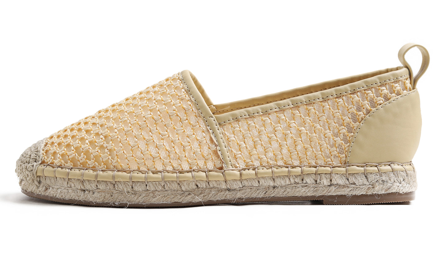 Feversole Close Toe Espadrilles Women's Comfort Breathable Slip On Flats Shoes Knit Mesh Jute